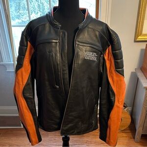 2006 Harley-Davidson Black and Orange Leather Riding Jacket